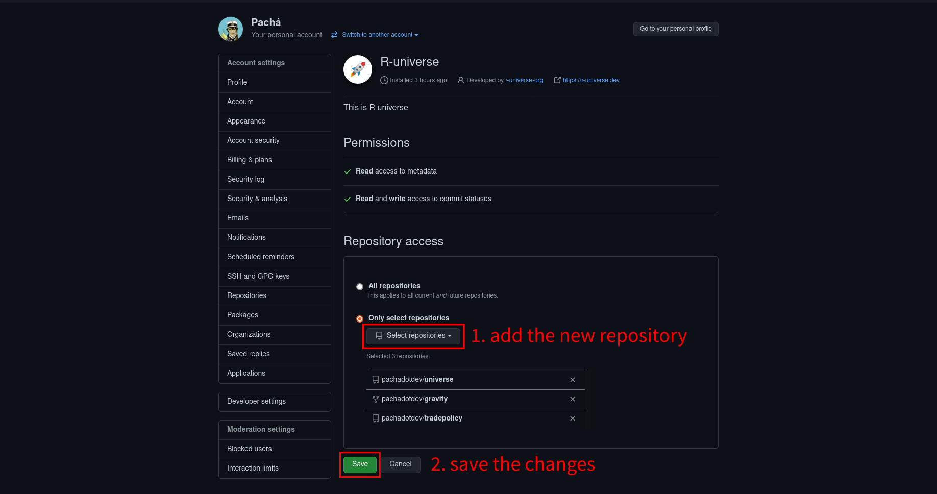 add the new repository, and then click 'save'